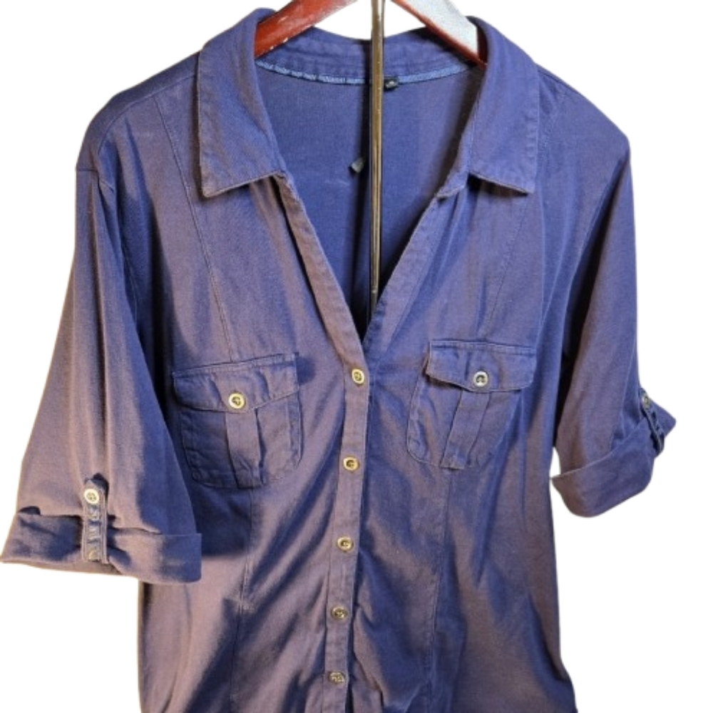 Cathy Navy Blue Military Style Top Size 1X